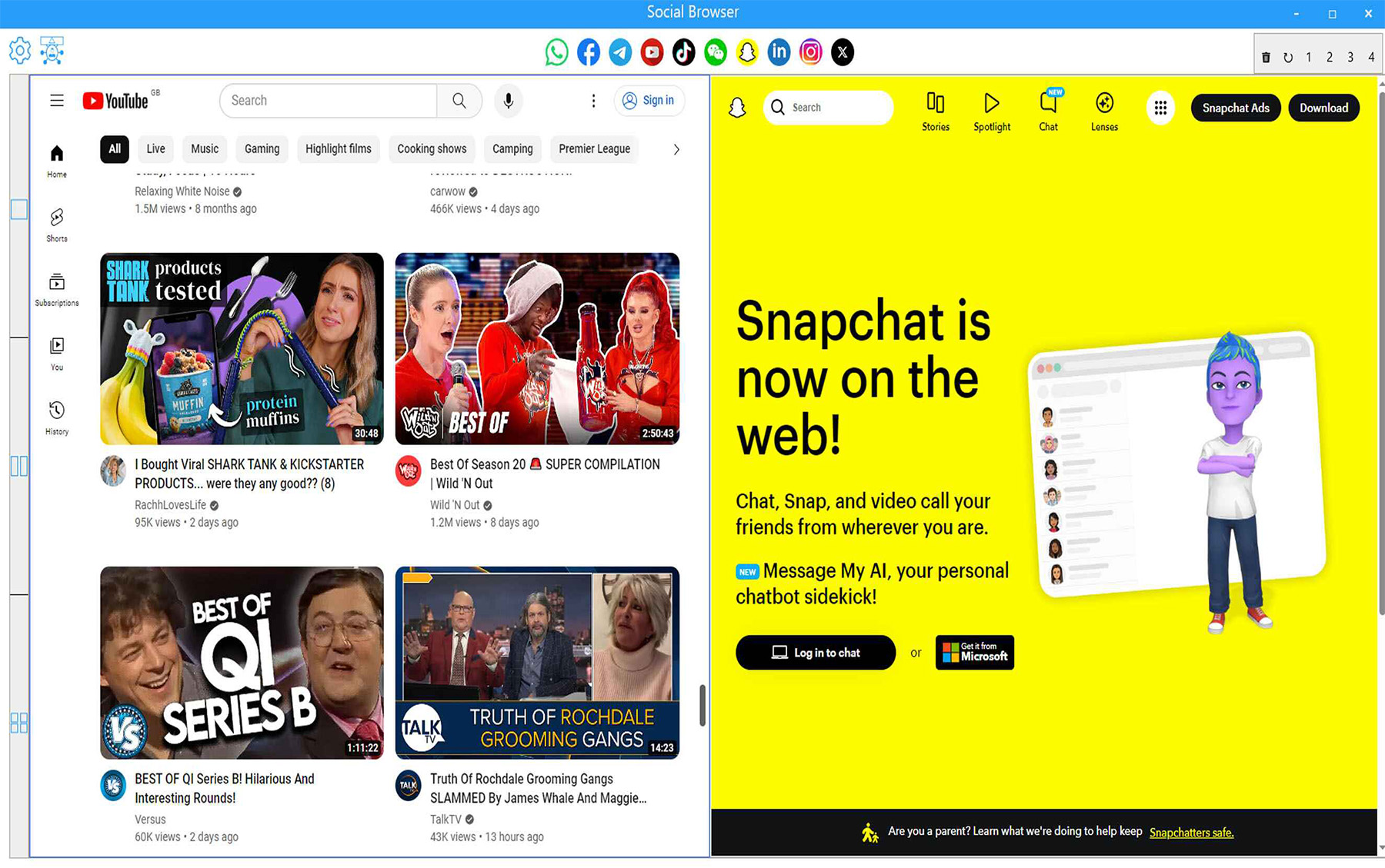 One Social Browser screen